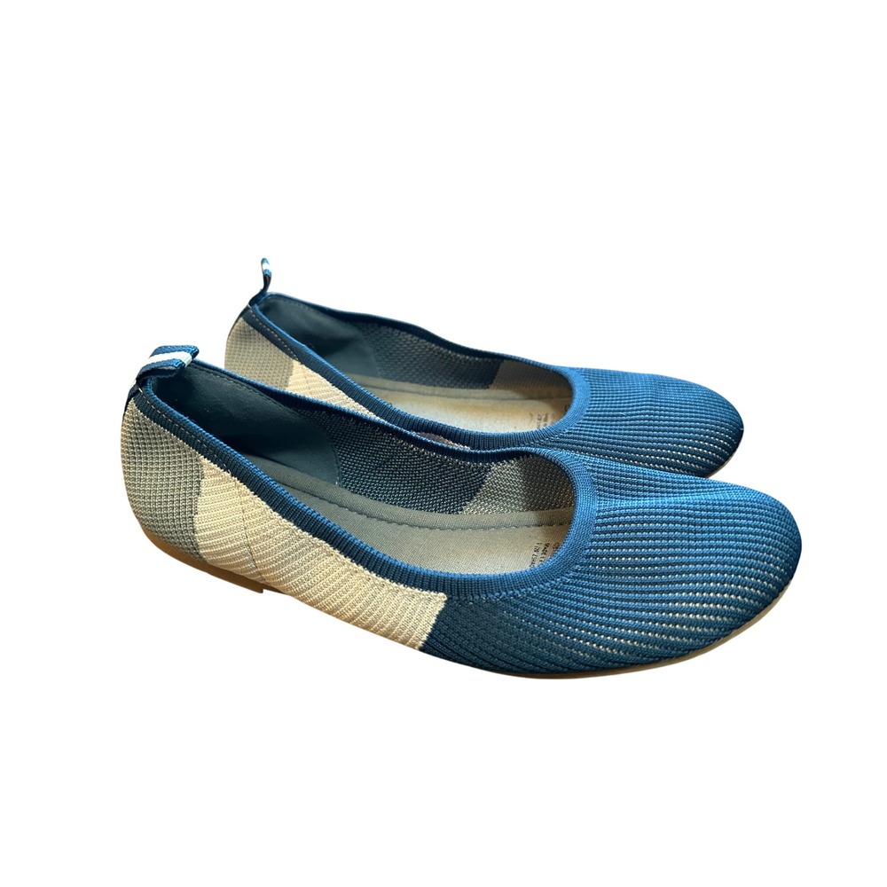 Lily & Dan Kids Girls Knit Ballet Flats Blue Tan White Striped Size 4/5